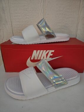 Nike White Holographic Slide Sandals
